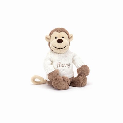 Jellycat Bashful Monkey with Cream Jumper USA | 26391WPDU